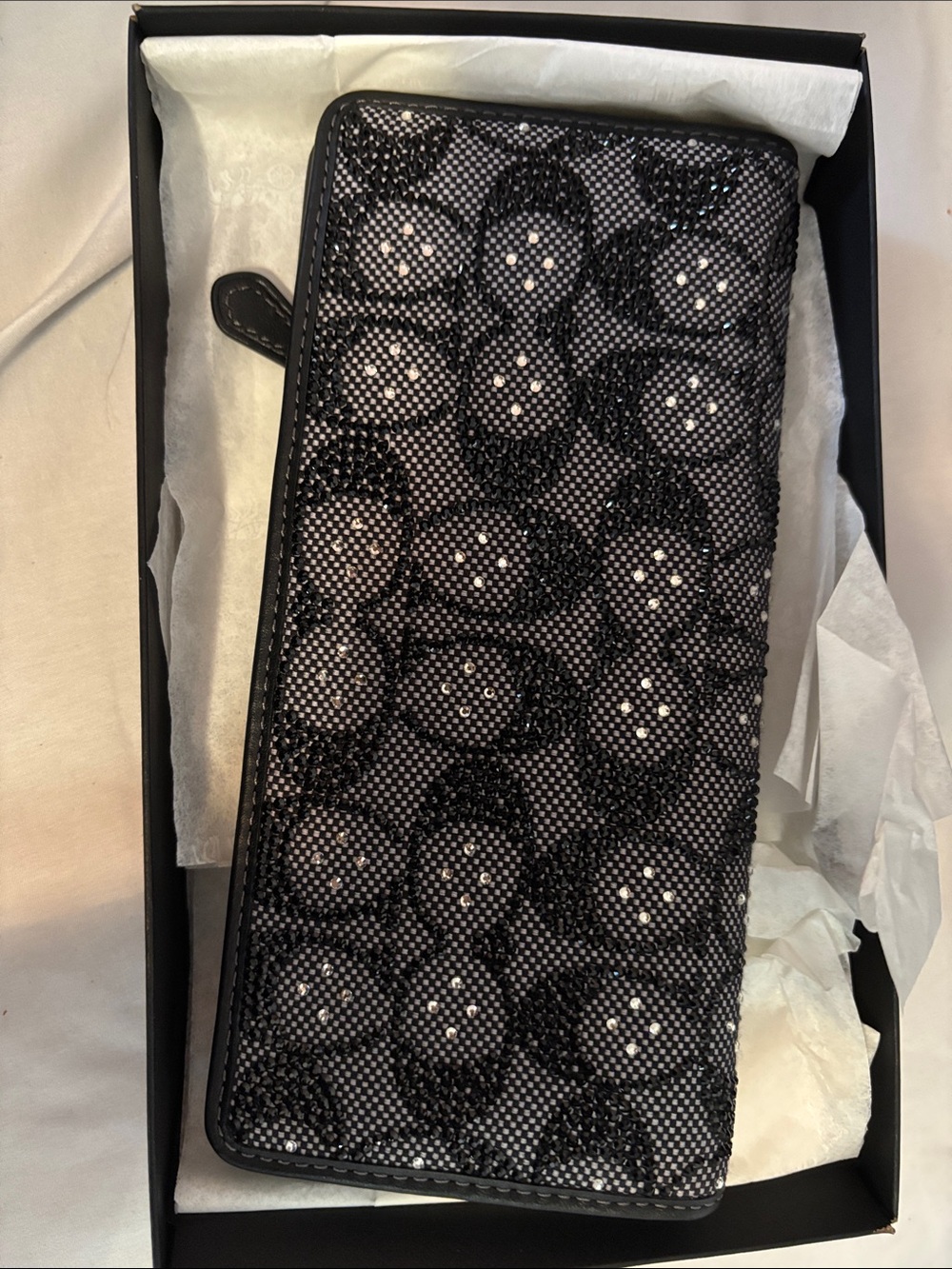 Coach essential crystal signature jacquard slim wallet black